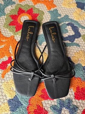 Lulus Black Strappy Square Toe Slide Sandals Size 8.5